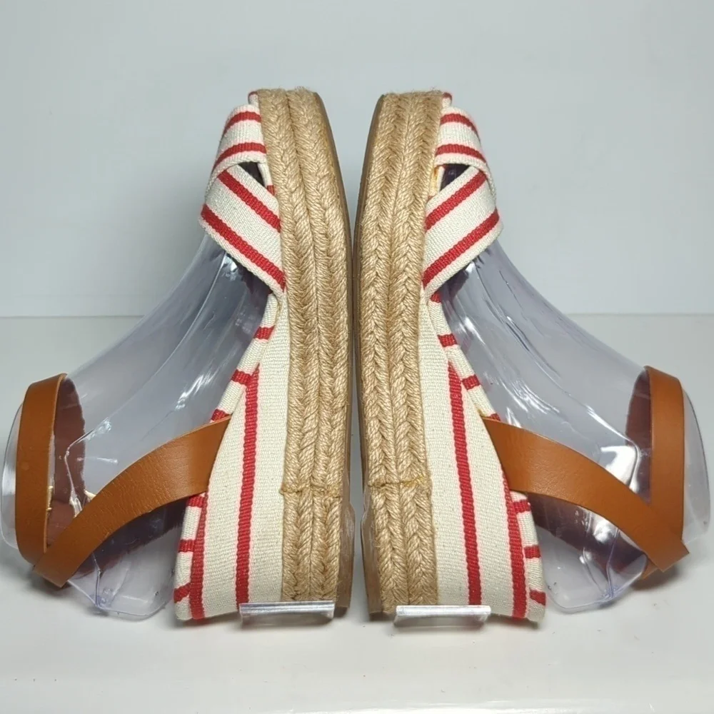 Tory Burch Karissa canvas wedge espadrille platform sandals womans size 9